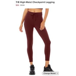 Alo 7/8 high-waist checkpoint leggings cranberry medium NEW with Tags